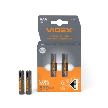Акумуляторні батарейки VIDEX LIR03C/AAA USB-C 1.5V, 2 шт.