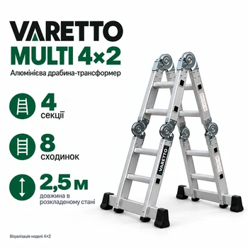 Драбина-трансформер алюмінієва VARETTO MULTI 4×2, 2,5 м, 8 сходинок