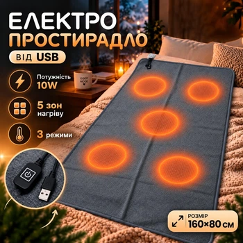 Электропростынь от павербанка USB-C 160x80см, одеяло с подогревом туристическое