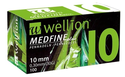 Иглы для инсулиновых шприц-ручек Wellion MEDFINE plus 0,30(mm)(30G) x 10 мм, упаковка 100 шт.