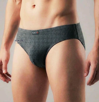 Черные мужские трусы брифы с мелким рисунком Fuko UB 8196 Natural Premium Cotton Briefs L