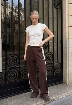 Женские спортивные брюки стаф коричневые однотонные с логотипом Staff pat logo brown L (406392)