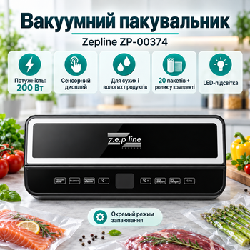 Бытовой пищевой вакууматор для хранения продуктов Zepline 200Вт Вакуумный упаковщик для кухни с запаиванием + 20 вакуумных пакетов
