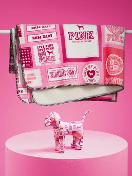 Плед плюшевий в клітинку від Victoria's Secret PINK рожевий з іграшкою розмір 127см *152 смQBH872