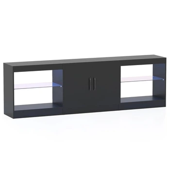 TV-тумба с LED-подсветкой и регулируемыми полками, 195×30×41 см, цвет: черный Costway