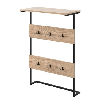 Настенная вешалка Costway с древесной полкой и металлическими крючками, 59,5×30×88,5 см, коричневая