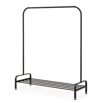 Открытая вешалка-стеллаж Costway со штангой и полками для обуви, 112×42×145 см, черная