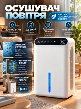 Осушувач повітря побутовий, компактний, від вологи, плісняви та грибка з датчиком температури та вологості – Dehumidifier CT6