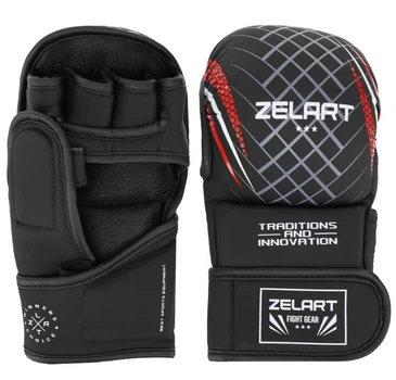 Рукавички для змішаних єдиноборств BO-7643 ZELART MMA чорний/червоний розмір S