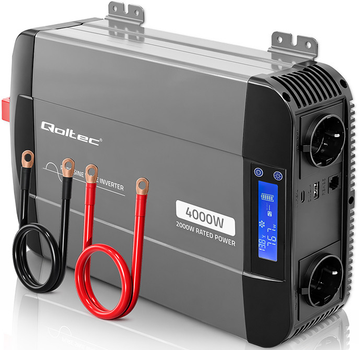 Инвертор 12В-230В 2000/4000Вт LCD-дисплей | USB | USB-C с чистой синусоидой Qoltec