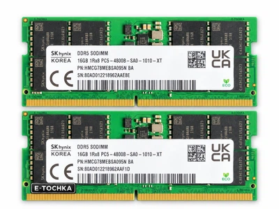 Комплект оперативной памяти для ноутбука SK hynix 32GB (2x16GB) DDR5 4800MHz SO-DIMM 1Rx8 (HMCG78MEBSA095N)