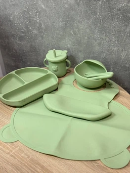 Набор детской посуды TS Kitchen Мишка силиконового 7 предметов Зеленый HP34546G