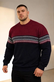 Джемпер мужской батал TRIKO 4030-1 2XL бордо с темно-синим