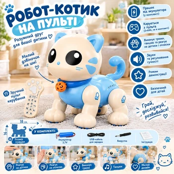 Інтерактивна іграшка Кошеня Blue Robot Kitten виконує трюки, танцює, акумулятор 3.7V, USB-кабель, підсвічування, музика (К31/02)