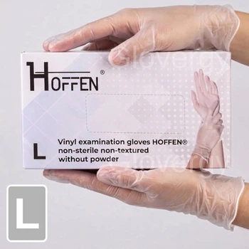 Рукавички вінілові Hoffen, прозорі, розмір L, 100 шт.