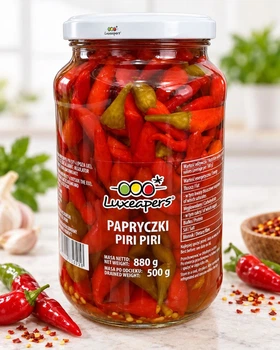 Перець Пірі-Пірі гострий маринований Luxeapers Papryczki Piri Piri Люксеаперс мікс червоний та зелениий у маринаді Банка 880г