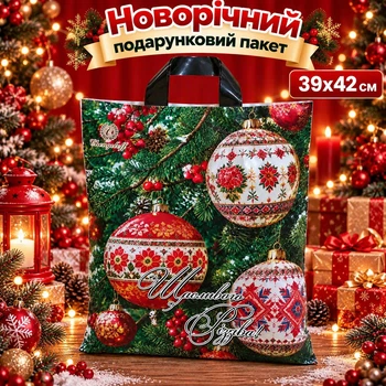 Пакет новогодний подарочный с Новогодней елкой с петлевыми ручками 39х42 см (нгн петля 39х42-1)