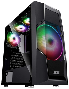 Корпус 2E GAMING Turbo G2057B без БЖ 2xUSB3.0, 1xUSB2.0, 1x200мм, ARGB, 3x120мм ARGB, VGA 345мм, LCS ready, HUB, TG боковая панель, ATX, черный.