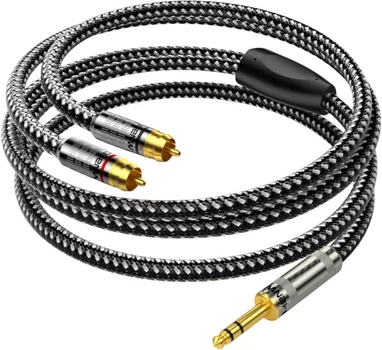 Аудиокабель ZHENWEI Jack 6.35 мм — 2 RCA, 5 м, червоно-белый