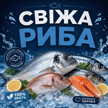 Баннер для продуктового магазина "Свежая рыба", размер 2х2м.