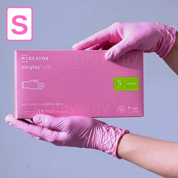 Рукавички нітрилові, Nitrylex Pink, рожевого кольору, розмір S, 100 шт.
