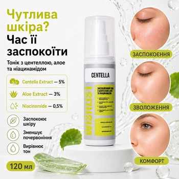 Успокаивающий тоник с центеллой, алоэ и ниацинамидом WiSHLiST centella toner, 120 мл WL-02-599