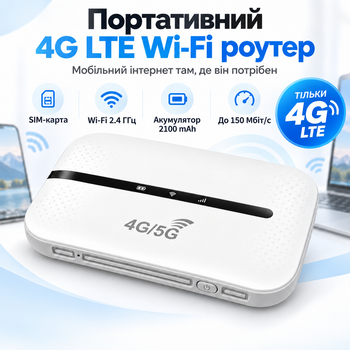 Портативный 4G LTE модем от сим-карты, аккумуляторный Wi-Fi роутер (2100 mAh)