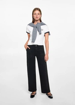 Джинси кюлоти для дівчинки Mango чорний XL (176) , бавовняний денім з еластаном із накладними кишенями