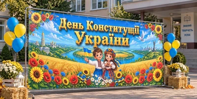 Баннер для фотозоны патриотический PHOTODECOR «День Конституции Украины с детьми» 1 кв.м