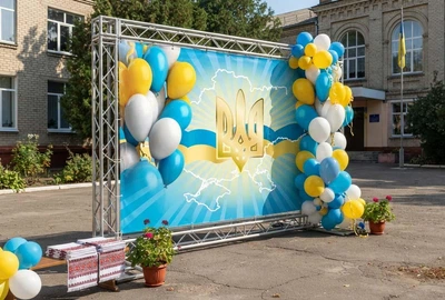 Баннер для фотозоны патриотический PHOTODECOR «Патриотические шары с Трезубцем» 1 кв.м