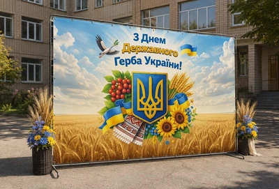 Баннер для фотозоны патриотический PHOTODECOR «С Днём Государственного Герба Украины» 1 кв.м