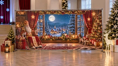 Баннер для фотозоны новогодний PHOTODECOR «Святой Николай в кресле у окна» 1 кв.м