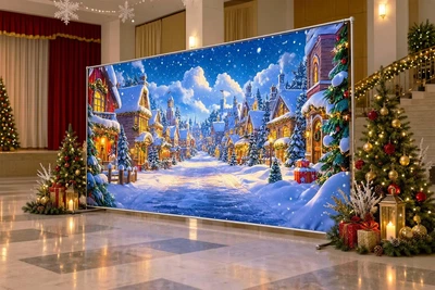 Баннер для фотозоны новогодний PHOTODECOR «Зимове казкове городок вночі» 1 кв.м