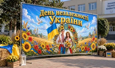 Баннер для фотозоны патриотический PHOTODECOR «День Независимости Украины — Мир» 1 кв.м