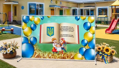 Баннер для фотозоны патриотический PHOTODECOR «Книга с гимном Украины и шары» 1 кв.м