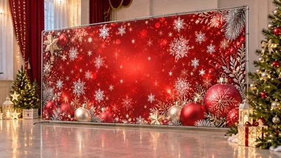 Баннер для фотозоны новогодний PHOTODECOR «Красный фон со снежинками» 1 кв.м