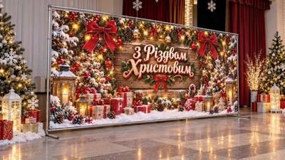 Баннер для фотозоны новогодний PHOTODECOR «Фон «С Рождеством Христовым»» 1 кв.м