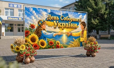Баннер для фотозоны патриотический PHOTODECOR «День Соборности Украины — счастливые дети» 1 кв.м