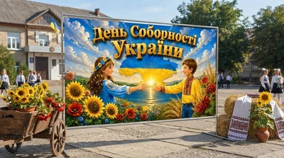 Баннер для фотозоны патриотический PHOTODECOR «День Соборности Украины — Мир» 1 кв.м
