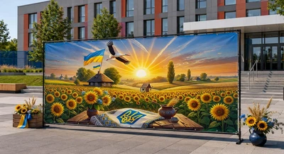 Баннер для фотозоны патриотический PHOTODECOR «Украинское поле – символы Украины» 1 кв.м