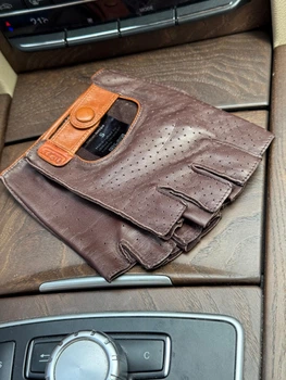 Водійські шкіряні рукавички Fiorgini Premium fingerless короткі L Brown колір шкіри шоколадний (2220)