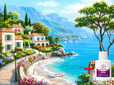 Алмазная мозаика на подрамнике ColorArt 30х40 Город на берегу моря STP455 + Подарок лак для покрытия