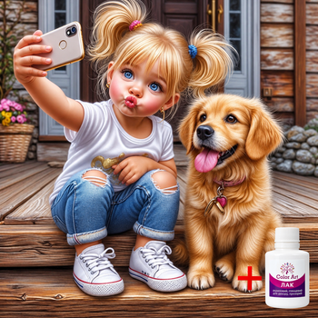 Алмазна мозаїка на підрамнику ColorArt 40x40 Дівчинка з собачкою + голограмні алмазики FSP1408 + Подарунок лак для покриття