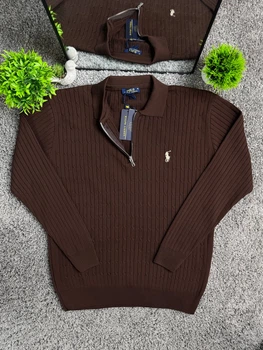 Вязаный мужской лонгслив Polo Ralph Lauren Коричневый XL (PRL-LS-BRN-XL)