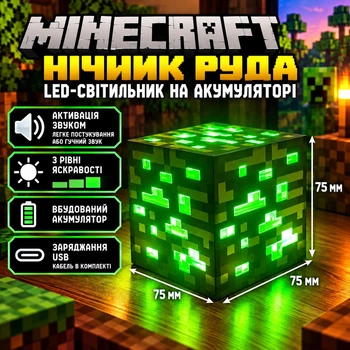 Ночник Руда Майнкрафт, LED-светильник с активацией звуком, зелений