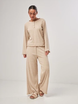 Пижама (лонгслив + штаны) женская с вискозы BARWA garments 0379/380 M Бежевая (2113793802657)