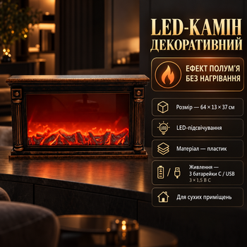 Камин декоративный светодиодный LED Имитация живого пламени тлеющего угля 64х13х37 см с подсветкой