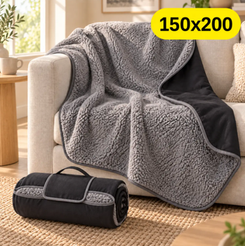 Походное плед-покрывало Solve 200×150 см, двухслойное с утолщенным флисом, водоотталкивающее, складное с ручкой KT9005200