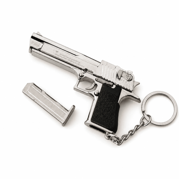 Тактичний Брелок Desert Eagle 66 мм Silver 1:4 (Срібло) Розбірний Металевий Міні Пістолет із Рухомим Затвором, Знімним Магазином, Рухомим Курком та Гравіюванням