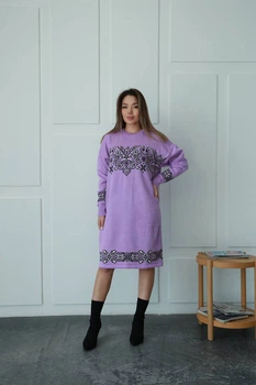 Вʼязана сукня вишиванка PTASHKA колір Бузок, розмір One Size